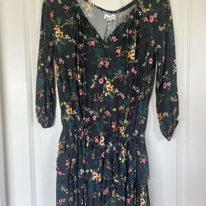 Velvet Pink and Black Ruffled Tie Front Sundress